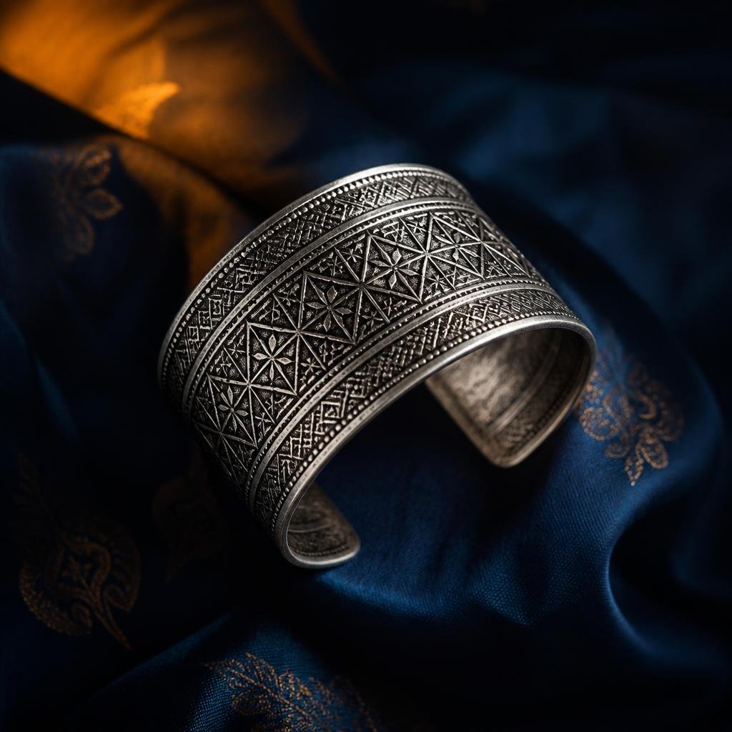 Engraved silver cuff detail